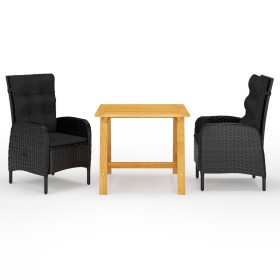 Juego de comedor de jardín de 3 piezas negro de vidaXL, Conjuntos de jardín - Ref: Foro24-3068690, Precio: 336,74 €, Descuent...