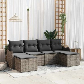 Conjunto de sofá de jardín con cojín 6 pcs Gris Poliratán