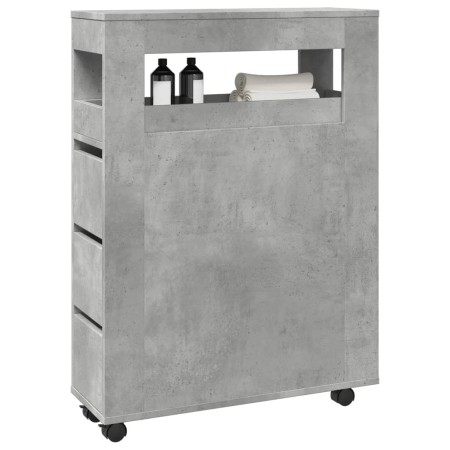 Armario de baño estrecho con ruedas madera gris hormigón by , Lockers and storage cabinets - Ref: Foro24-855271, Price: 100,8...