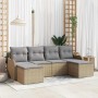 Conjunto de sofá de jardín con cojín 6 pcs Beige Poliratán