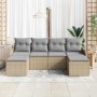 Conjunto de sofá de jardín con cojín 6 pcs Beige Poliratán