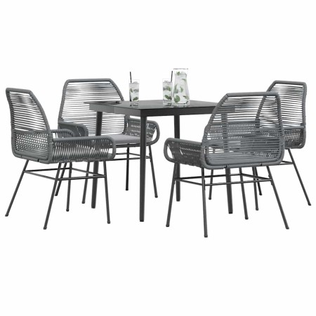 Juego comedor jardín 5 pzas cojines ratán sintético vidrio gris von , Gartensets - Ref: Foro24-3334479, Preis: 334,73 €, Raba...