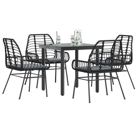 Juego de comedor jardín 5 piezas cojines ratán sintético negro by , Garden sets - Ref: Foro24-3334549, Price: 303,15 €, Disco...