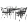 Juego de comedor jardín 5 piezas cojines ratán sintético negro
