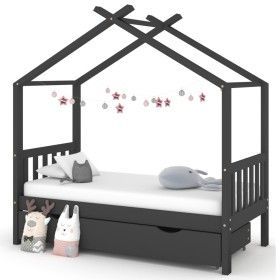 Estructura de cama infantil y cajón madera pino gris 80x160cm