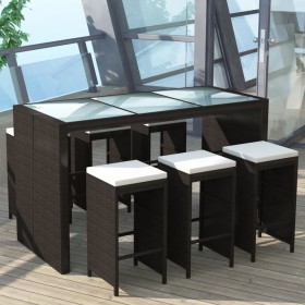 Mesa y sillas bar de jardín 7 pzas y cojines poli ratán marrón by , Garden sets - Ref: Foro24-41836, Price: 453,87 €, Discoun...