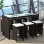 Mesa y sillas bar de jardín 7 pzas y cojines poli ratán marrón von , Gartensets - Ref: Foro24-41836, Preis: 518,56 €, Rabatt: %