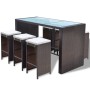 Mesa y sillas bar de jardín 7 pzas y cojines poli ratán marrón von , Gartensets - Ref: Foro24-41836, Preis: 518,56 €, Rabatt: %