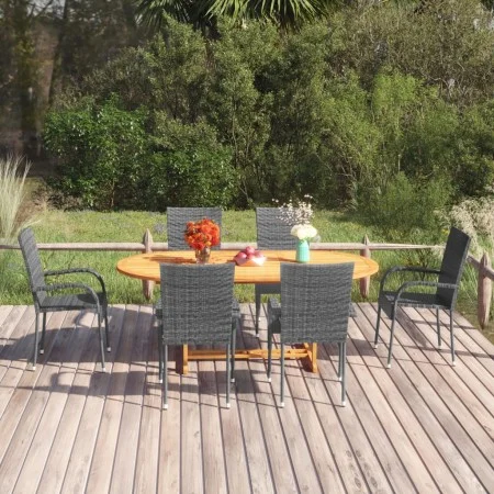 Set de muebles de comedor de jardín 7 piezas ratán PE gris de vidaXL, Conjuntos de jardín - Ref: Foro24-3070759, Precio: 529,...