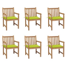 Sillas de jardín 6 uds madera maciza teca cojines verde brillo de , Sillas de jardín - Ref: Foro24-3073042, Precio: 863,48 €,...