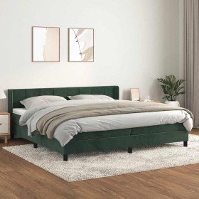 Cama box spring con colchón terciopelo verde oscuro 200x200 cm Cama box spring con colchón terciopelo verde oscuro 200x200 cm