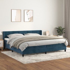 Cama box spring con colchón terciopelo azul oscuro 200x200 cm Cama box spring con colchón terciopelo azul oscuro 200x200 cm
