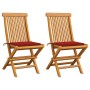 Sillas de jardín 2 unidades con cojines rojos madera de teca by , Garden chairs - Ref: Foro24-3062466, Price: 145,18 €, Disco...