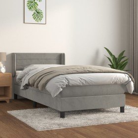 Cama box spring con colchón terciopelo gris claro 90x190 cm Cama box spring con colchón terciopelo gris claro 90x190 cm