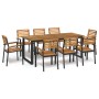 Juego de comedor de jardín 9 pzas madera maciza acacia y metal