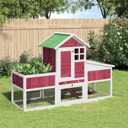 Conejera de madera maciza de pino roja 170x63x113 cm de , Jaulas y habitáculos para animales pequeños - Ref: Foro24-172295, P...