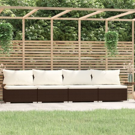 Sofá de jardín de 4 plazas con cojines ratán sintético marrón by , Garden sets - Ref: Foro24-317508, Price: 457,30 €, Discoun...