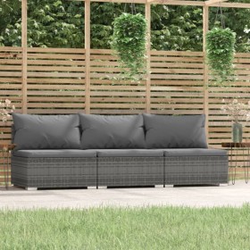 Sofá de jardín de 3 plazas con cojines ratán sintético gris von , Gartensets - Ref: Foro24-317517, Preis: 391,44 €, Rabatt: %