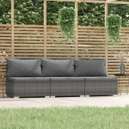 Sofá de jardín de 3 plazas con cojines ratán sintético gris by , Garden sets - Ref: Foro24-317517, Price: 399,66 €, Discount: %