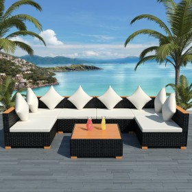 Muebles de jardín y cojines 7 piezas ratán sintético negro de , Conjuntos de jardín - Ref: Foro24-42751, Precio: 852,26 €, De...
