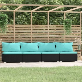 Sofá de 4 plazas con cojines ratán sintético negro by , Garden sets - Ref: Foro24-317541, Price: 435,15 €, Discount: %