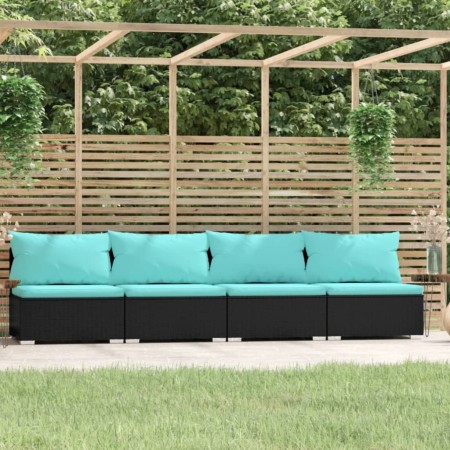 Sofá de 4 plazas con cojines ratán sintético negro by , Garden sets - Ref: Foro24-317541, Price: 444,69 €, Discount: %