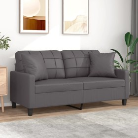 Sofá de 2 plazas con cojines cuero sintético gris 140 cm by , Sofas - Ref: Foro24-3200805, Price: 196,99 €, Discount: %