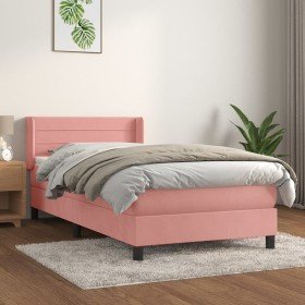 Cama box spring con colchón terciopelo rosa 90x200 cm Cama box spring con colchón terciopelo rosa 90x200 cm