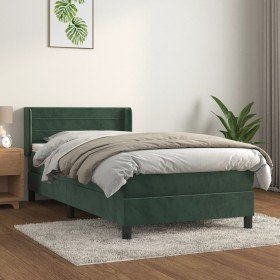Cama box spring con colchón terciopelo verde oscuro 100x200 cm Cama box spring con colchón terciopelo verde oscuro 100x200 cm