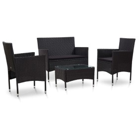 Set de muebles de jardín 4 pzas y cojines ratán sintético negro by , Garden sets - Ref: Foro24-45813, Price: 299,11 €, Discou...