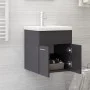 Schrank mit Waschbecken aus glänzendem grauem Holzwerkstoff von vidaXL, Badezimmerwaschtische - Ref: Foro24-3070819, Preis: 1...