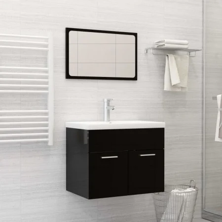 Badezimmermöbelset aus glänzend schwarzer Spanplatte von vidaXL, Badezimmermöbel - Ref: Foro24-3070872, Preis: 150,72 €, Raba...
