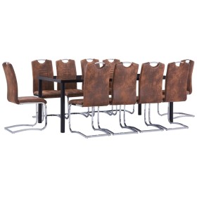 Juego de comedor 11 piezas piel de ante artificial marrón by , Furniture sets for kitchens and dining rooms - Ref: Foro24-305...
