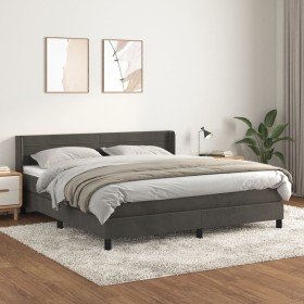 Cama box spring con colchón terciopelo gris oscuro 160x200 cm Cama box spring con colchón terciopelo gris oscuro 160x200 cm