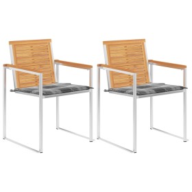 Sillas de jardín con cojines 2 uds madera maciza teca y acero by , Garden chairs - Ref: Foro24-3061529, Price: 279,17 €, Disc...