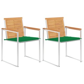 Sillas de jardín con cojines 2 uds madera maciza teca y acero von , Gartenstühle - Ref: Foro24-3061520, Preis: 278,20 €, Raba...
