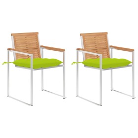 Sillas de jardín con cojines 2 uds madera maciza teca y acero by , Garden chairs - Ref: Foro24-3061541, Price: 281,63 €, Disc...