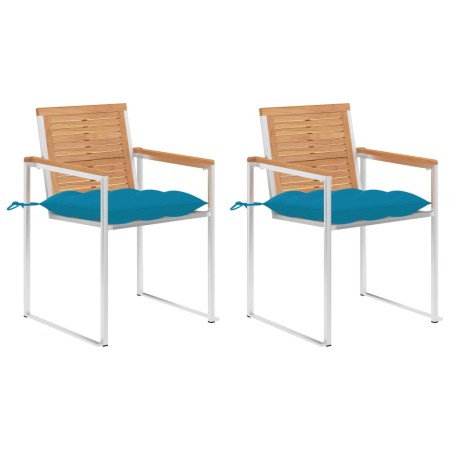 Sillas de jardín con cojines 2 uds madera maciza teca y acero by , Garden chairs - Ref: Foro24-3061534, Price: 277,07 €, Disc...