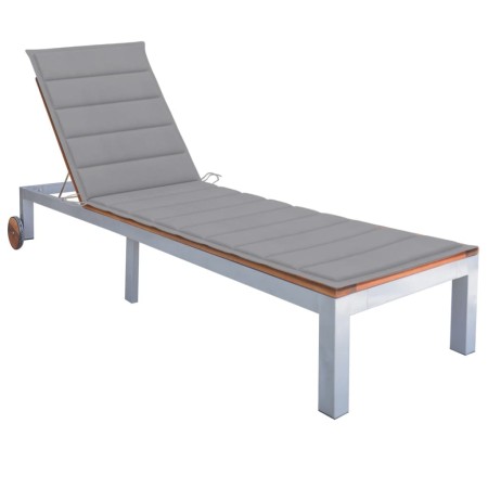 Tumbona con cojín madera maciza de acacia y acero galvanizado de , Tumbonas - Ref: Foro24-3061543, Precio: 260,92 €, Descuent...