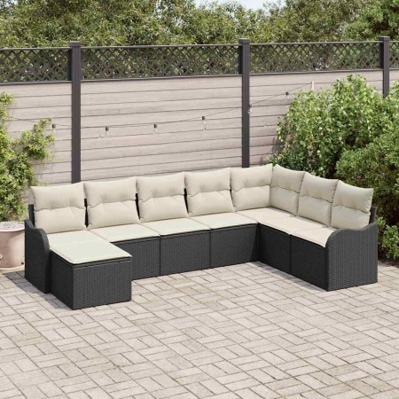 Conjunto de sofá de jardín con cojín 8 pcs Negro Poliratán