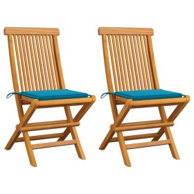 Sillas de jardín 2 unidades con cojines azules madera de teca by , Garden chairs - Ref: Foro24-3062464, Price: 134,95 €, Disc...
