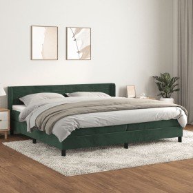 Cama box spring con colchón terciopelo verde oscuro 200x200 cm Cama box spring con colchón terciopelo verde oscuro 200x200 cm