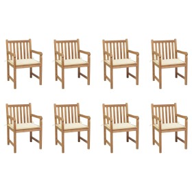 Sillas de jardín 8 uds madera maciza de teca cojines crema de , Sillas de jardín - Ref: Foro24-3073060, Precio: 1,00 €, Descu...