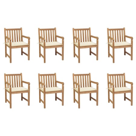 Sillas de jardín 8 uds madera maciza de teca cojines crema
