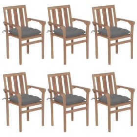 Sillas de jardín apilables 6 uds madera maciza teca con cojines de , Sillas de jardín - Ref: Foro24-3073422, Precio: 776,34 €...