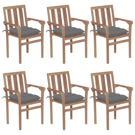 Sillas de jardín apilables 6 uds madera maciza teca con cojines by , Garden chairs - Ref: Foro24-3073422, Price: 776,34 €, Di...