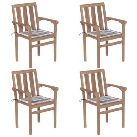 Sillas de jardín apilables 4 uds madera maciza teca con cojines de , Sillas de jardín - Ref: Foro24-3073393, Precio: 502,76 €...