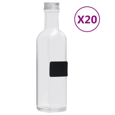 Botellas de vidrio con tapón de rosca 20 uds cuadradas 250 ml