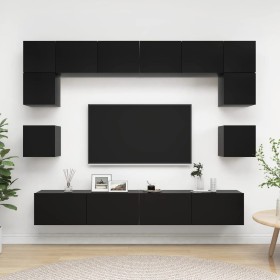 Set de muebles de salón TV 8 piezas madera ingeniería negro de , Muebles TV - Ref: Foro24-3078797, Precio: 335,41 €, Descuent...