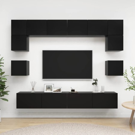 Set de muebles de salón TV 8 piezas madera ingeniería negro by , TV Furniture - Ref: Foro24-3078797, Price: 344,56 €, Discoun...